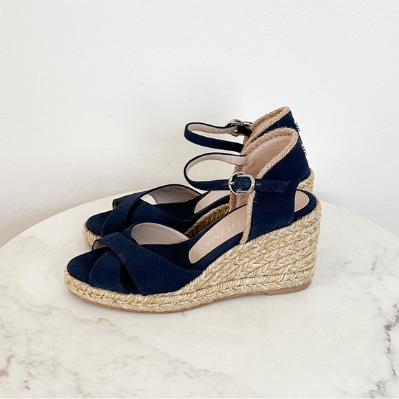 NEW STUART WEITZMAN Mirela Round Toe Wedge Espadrille Sandals Navy Blue Size 5.5 - Picture 7 of 10